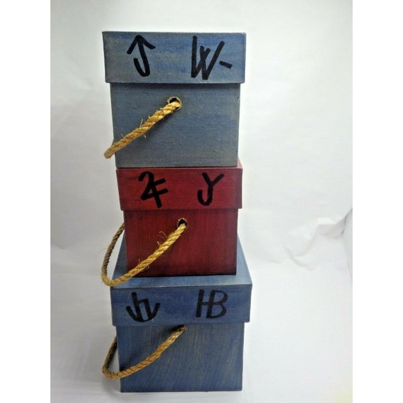 Vintage Western Nesting Boxes Red Blue Branding Iron Design Lot 3 - Picture 4 of 11